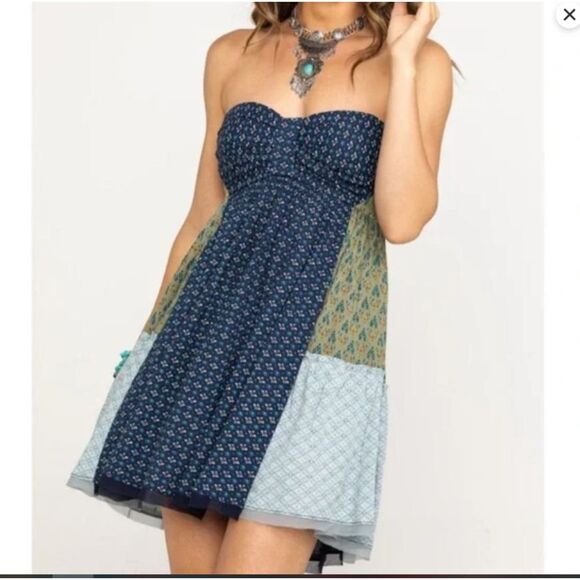 Free People Across The Sea Strapless Tunic - Indigo Sleeveless Boho Small - Picture 3 of 15